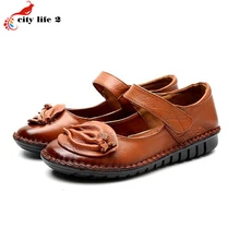 Flat With Round Leather Soft Bottom Shoes Comfortable Flowers Casual Non Slip Mother Shoes font b
