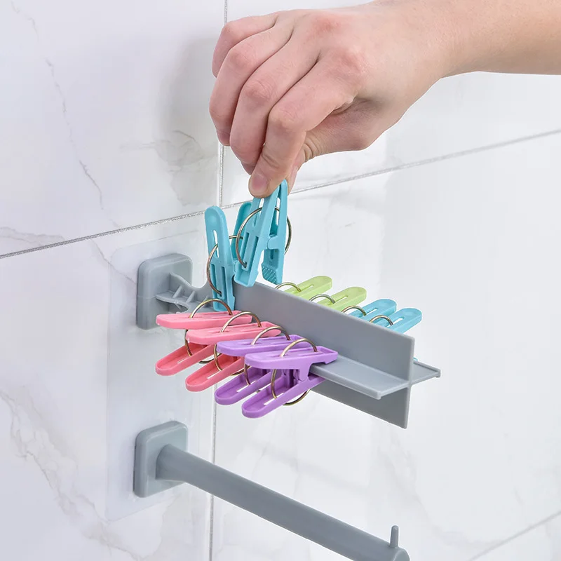 

3 Colors Portable Home Wall Hanger Clip Storage Rack Bathroom Living Room Multifunctional Nail-free Load-bearing Storage Rack