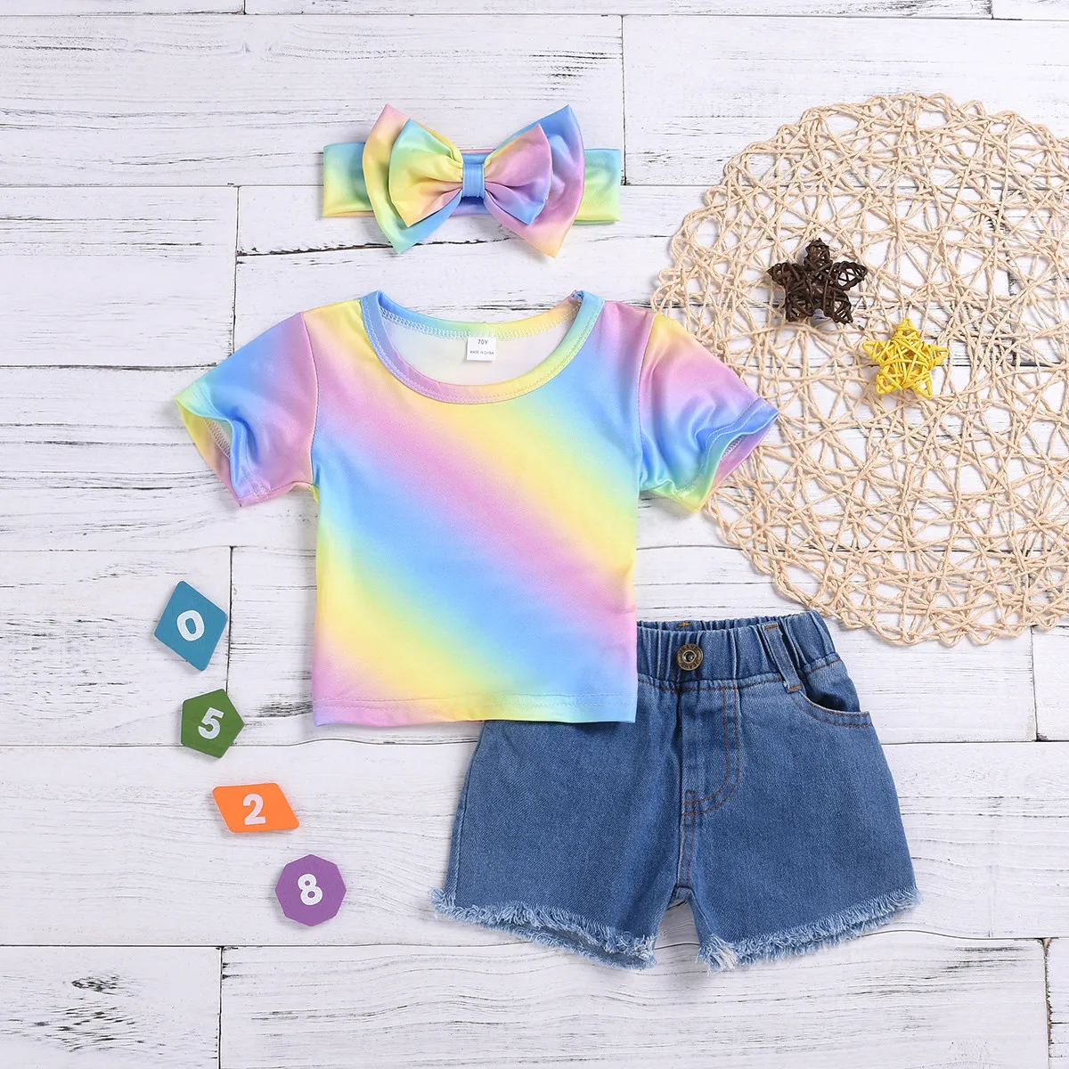 3pcs Baby Girl Newborn Toddlers Flower Headband+Top+Shorts Pants Outfit Clothes