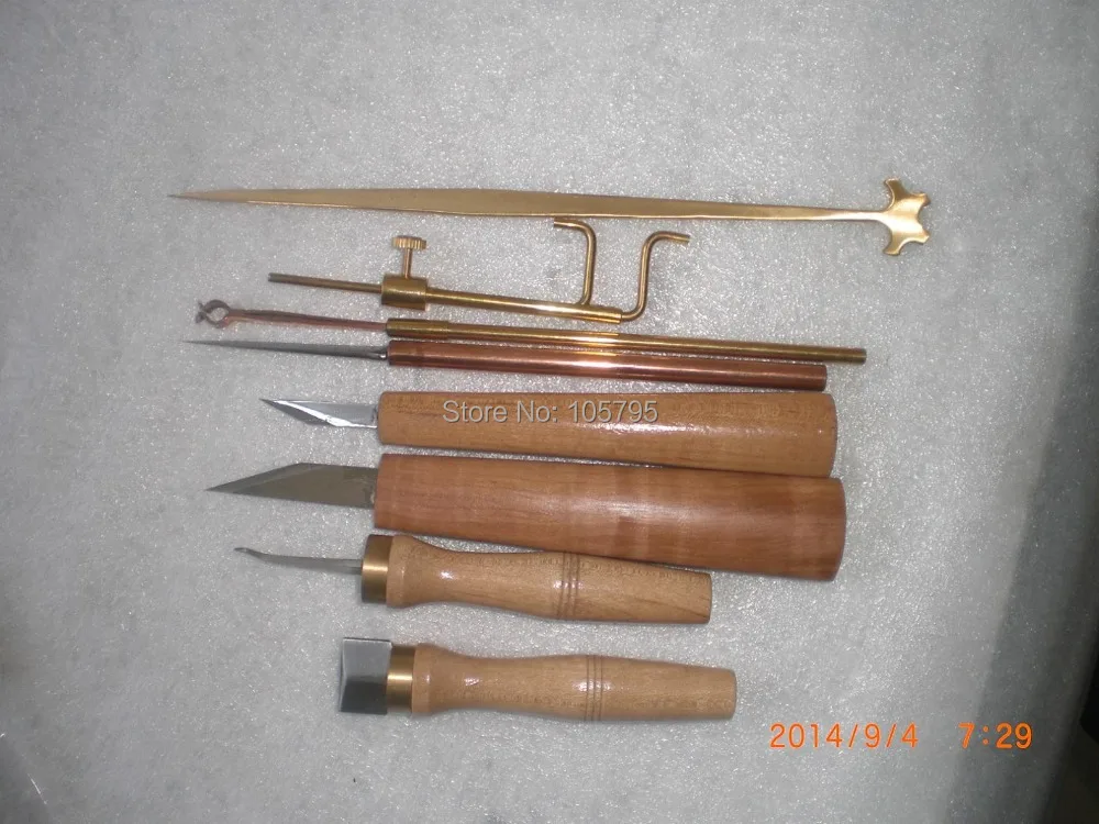 

8pcs various Violin tools,sound post retriever&setter&Gauge &cutters& craper