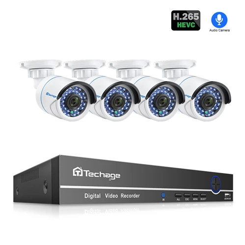 Techage 8CH 1080P H.265 POE ip-камера NVR система 2MP аудио запись звука CCTV комплект видеонаблюдения IR Cut DIY комплект домашней безопасности - Цвет: 8CH NVR 4 Cameras