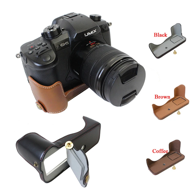 Fashional Camera Bag Case for panasonic lumix GH5 DSLR PU Leather Half