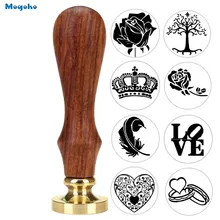 Mogoko Hot Feather Rose Tree Wax Seal Stamp With Wood Handle DIY Ancient Seal Retro Stamp Wedding Antique Stamp Valentine’s Gift