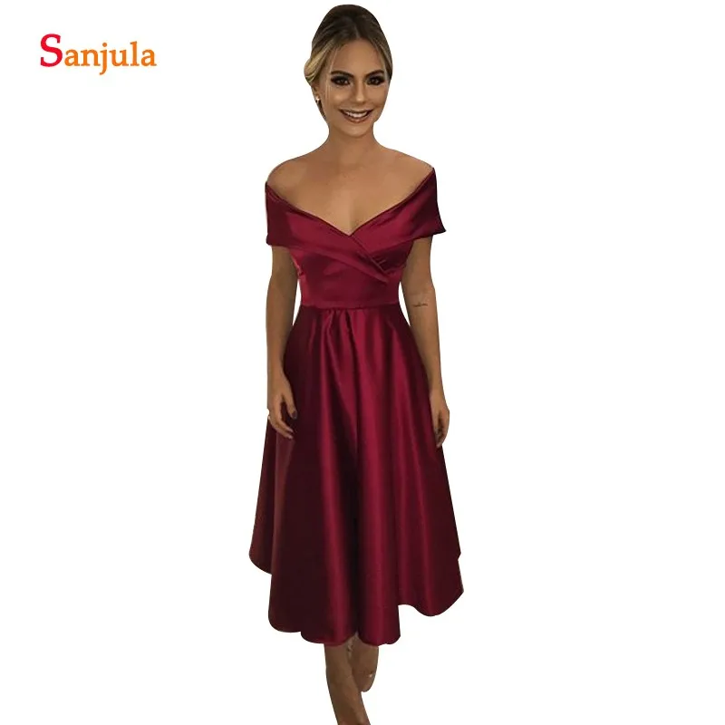 Dress Party 2020 For Wedding A-line Off Shoulder Tea Length Bridesmaid Dresses Simple Elegant Guest Dress Formal Gowns BY04
