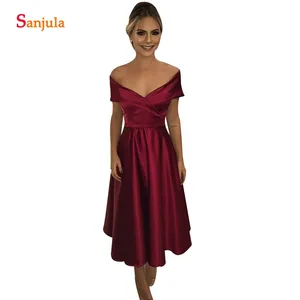 Dress Party 2020 For Wedding A-line Off Shoulder Tea Length Bridesmaid Dresses Simple Elegant Guest Dress Formal Gowns BY04