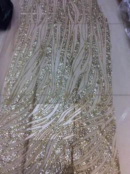 

Glued glitter French lace fabric High quality African tulle mesh embroidery