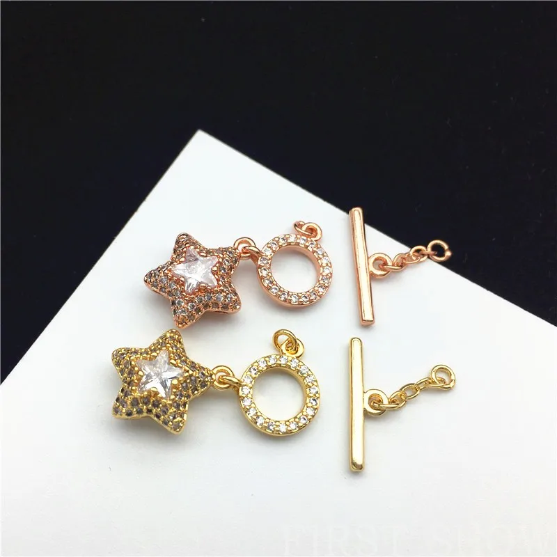 

New Fashion Jewelry Micro Pave Zircon Stars Shape Clasp Connector Sector For Bracelet&Necklace Diy Copper Jewelry Findings Gift