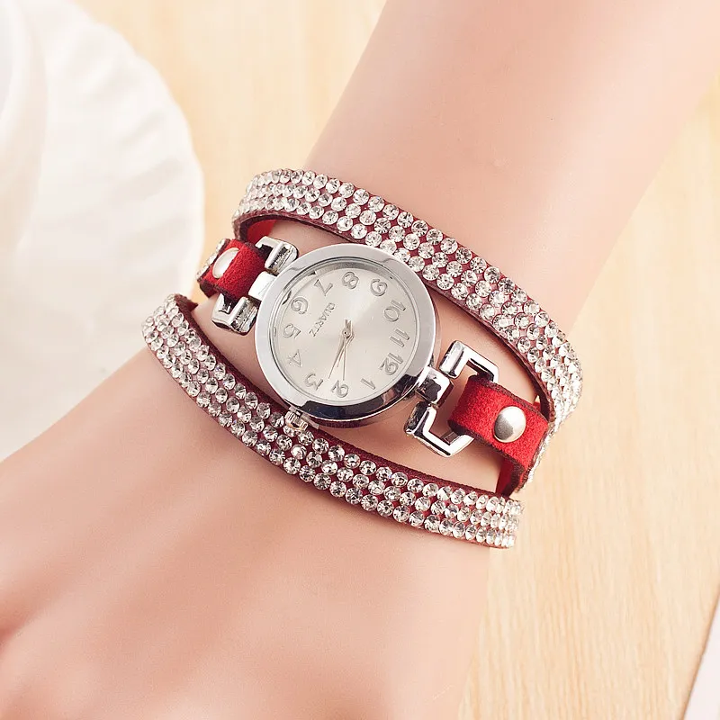 Стразы браслет часы модное платье кварцевые часы женские кожаные часы Relogio Feminino Montre Femme - Цвет: Красный