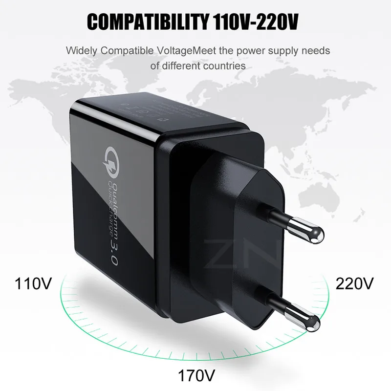 ZNP Быстрая зарядка 3,0 USB зарядное устройство 30 Вт QC3.0 QC турбо Быстрая зарядка мульти разъем зарядное устройство для мобильного телефона для iPhone X samsung S8 Xiaomi