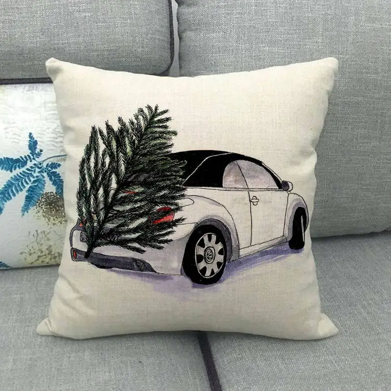 45cm*45cm watercolor retro bus and car linen/cotton throw pillow covers couch cushion cover home decor pillow - Цвет: 7