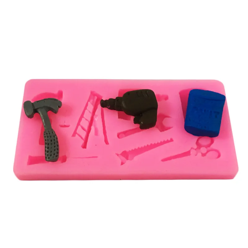 

3D Repair Tool Fondant Molds Cupcake Decorating Cake Silicone Mold Biscuits Chocolate Candy Moulds Hammer Scissors Shape Mold