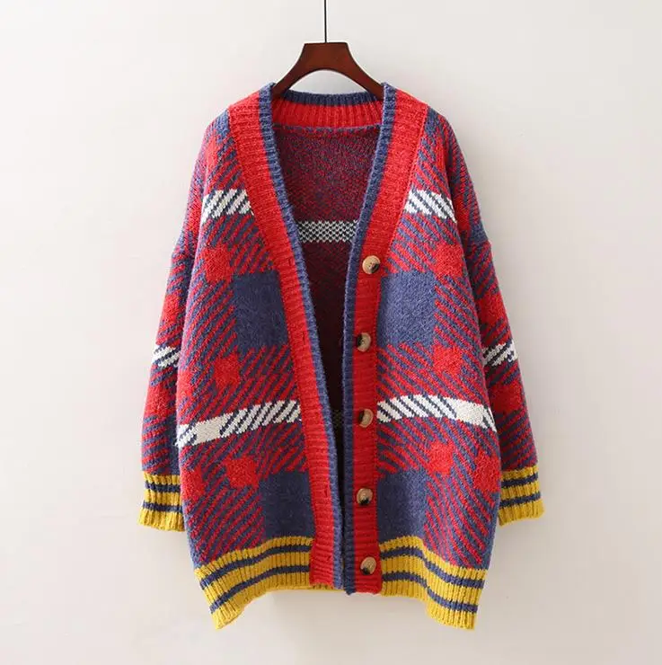 OMCHION Roupas Feminina зимнее пальто для женщин однобортный корейский Кардиган большого размера Свободный вязаный свитер куртка пончо LS109 - Цвет: Красный