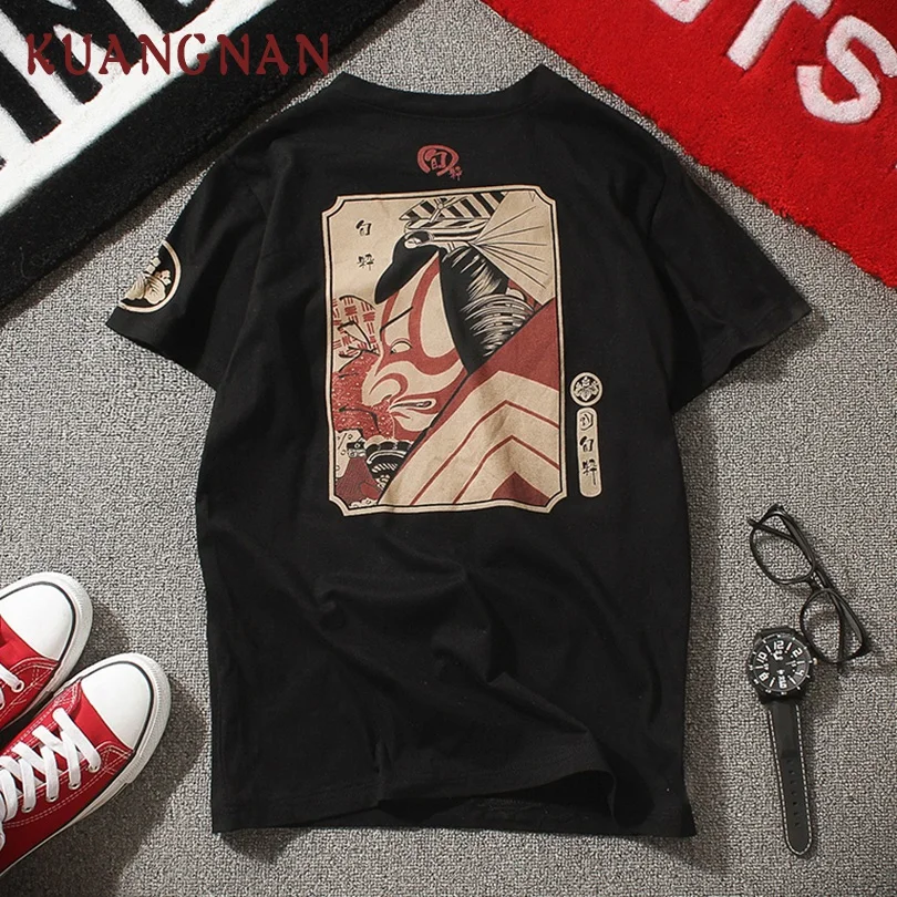 

KUANGNAN Samurai Print T Shirt Men Harajuku Tshirt Men White T-Shirt Men Summer Top T Shirts Hip Hop Streetwear 5XL 2019 New