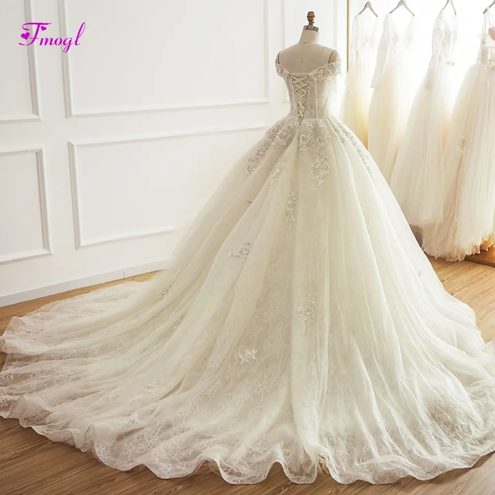 Fmogl Vestido de Noiva с аппликацией бисером и рукавами-крылышками кружевное
