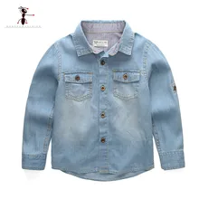 Kung Fu Ant/ г. Осенняя Повседневная джинсовая рубашка с длинными рукавами и отложным воротником из хлопка для детей футболка для маленьких мальчиков, 3 года