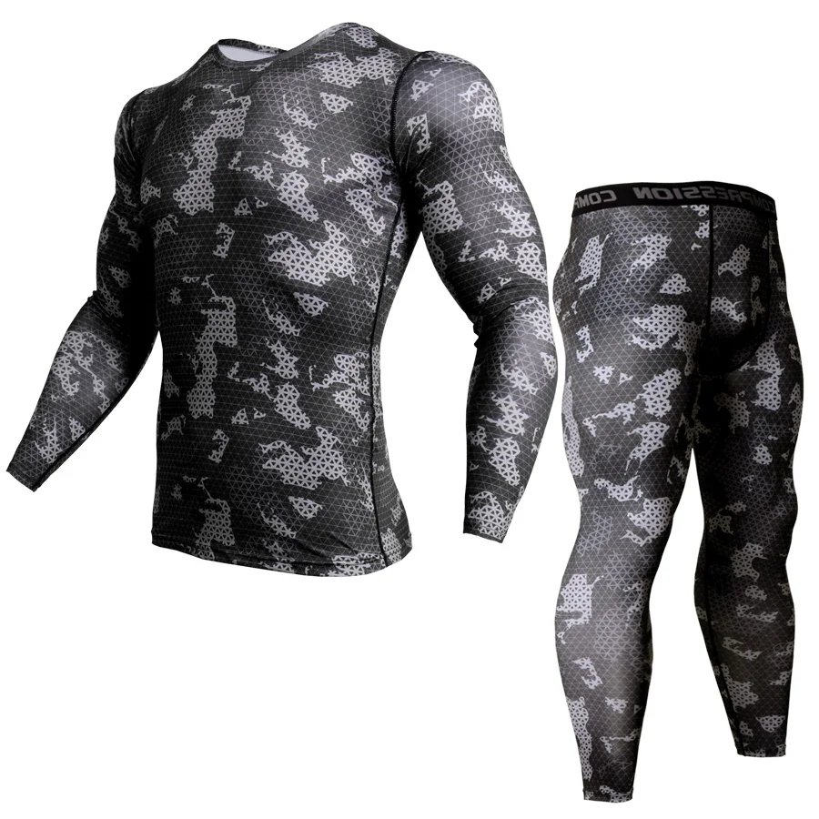 

Men Running Sports Compression Shirts Jogging Sportswear Sets Long t shirt And Leggings Suits Male Gym Fitness Workout Clothing