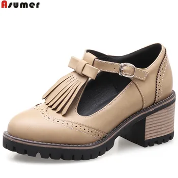 

ASUMER black beige brown fashion spring autumn shoes woman round toe buckle square heel women high heels shoes big size 34-43