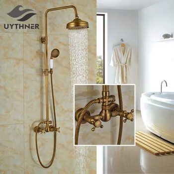 

Newly Antique Brass Bathroom 8" Shower Set Faucet w/ Hand Shower Wall Mount Rain Shower Mixer Tap Tub Faucet