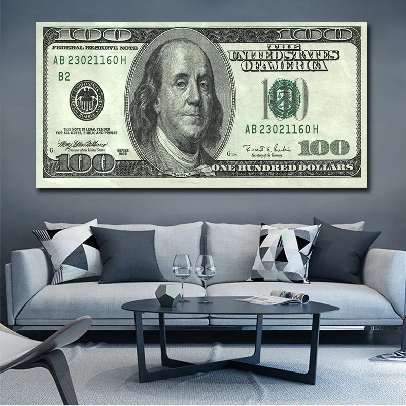 

Single Large Version 100 Dollar Bill Modern Canvas Art Print Painting Posters Wall Pictures For Living Room Office Home Decor