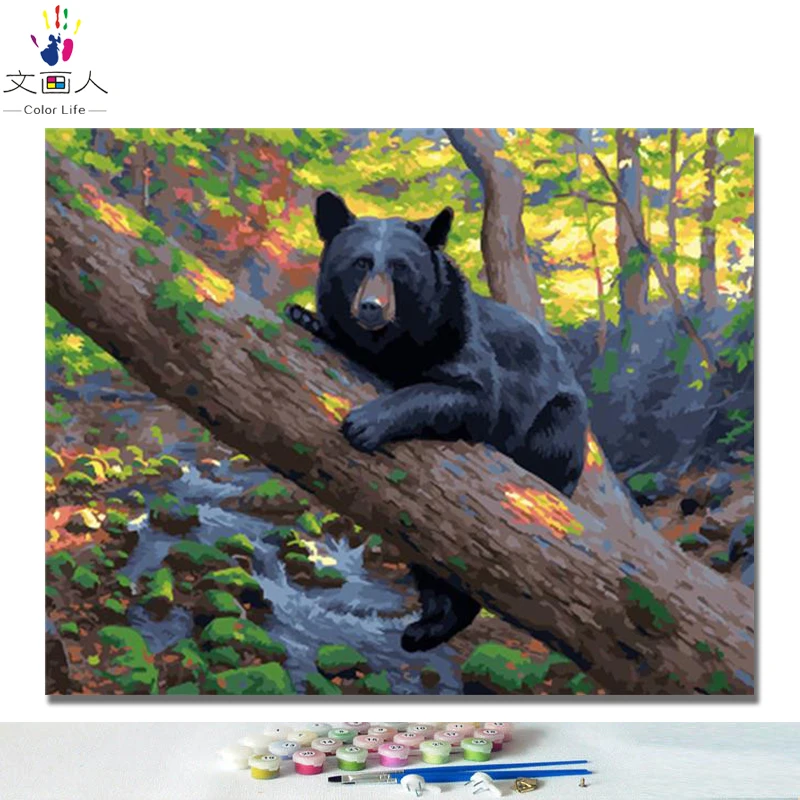 

diy coloring by number black bear Picture Painting By Numbers of Animal Handwork Canvas Oil Painting Home Decor Framed