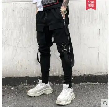 

2019 new hiphop pants male European and American street spring and autumn personality men's feet overalls pants