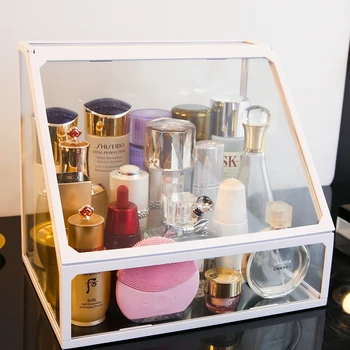 

Glass bedroom makeup cosmetic makeup drawer box for girlfriend white glass makeup women cosmetics bottles storage box S6106