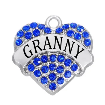 

50 pcs/lot Metal Alloy Clear Crystal Rhodium Tone Heart Granny Charms Jewellery