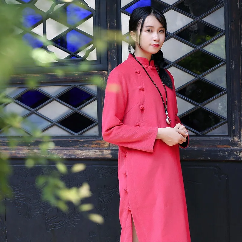 

Vintage Literary Winter Thick Corduroy Dress Long Section Plus Velvet Cotton Plate Buckle Quilted Clothes Republic Country Women