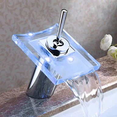 

Color Changing LED Waterfall Tap Single Handle Bathroom Sink Faucet Chrome Finish ,Torneira Para De Banheiro Modocomando