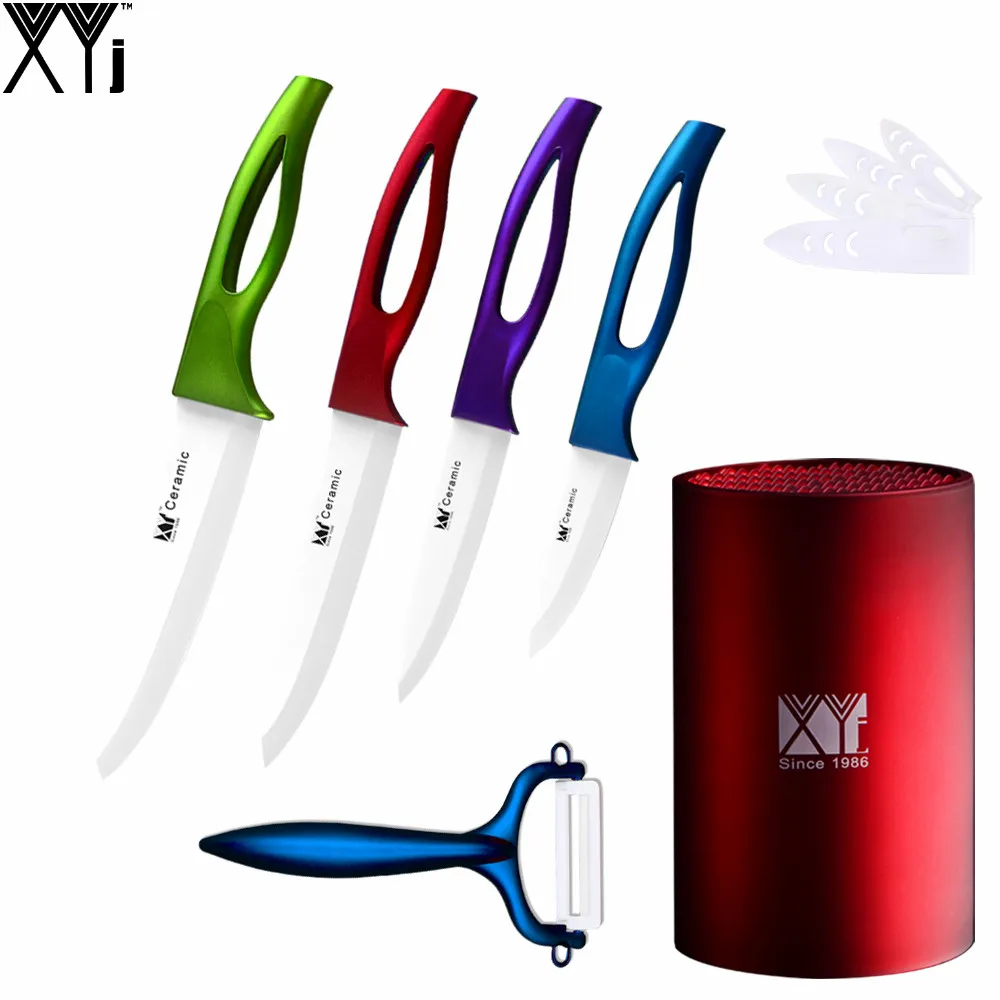 XYJ Brand Red Color Multifunctional 1 Pcs Ceramic Knife Holder + Peeler