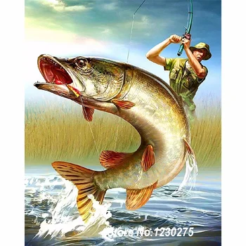 

5d Diamond Mosaic Diy Full Square Diamond Embroidery Fishing Diamond Painting Cross Stitch Needlework Arts FG188