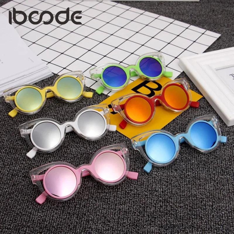 

iboode Brand New Kids Cat Eye Sunglasses Reflective Cute Boys Girls Shades Fashion Travel Outside Eyewear Children Sun Glasses