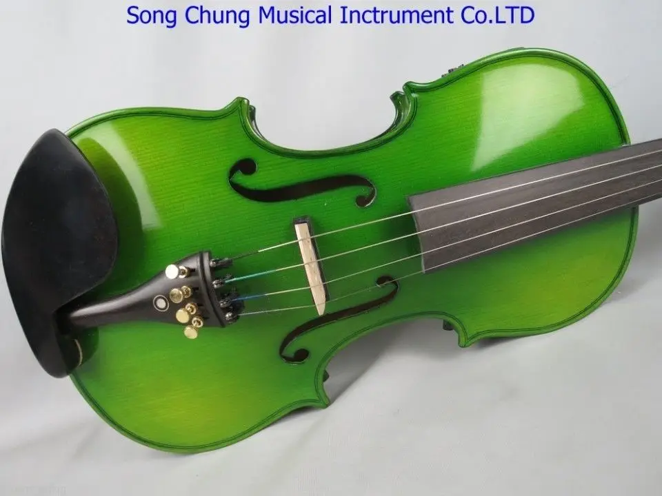 Красивая электрическая и акустическая скрипка зеленого цвета 1"-16" из цельного дерева