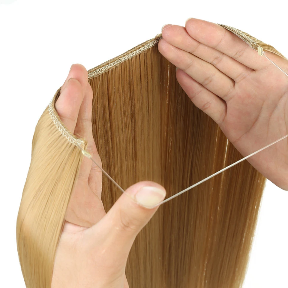 JKL 2" Женская невидимая проволока без зажимов в Рыбий линии волосы для наращивания блонд прямые волнистые длинные термостойкие синтетические волосы