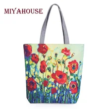 Miyahouse floral dicetak kanvas tote tas belanja kapasitas besar wanita kanvas perempuan tunggal pantai tas kasual tote feminina
