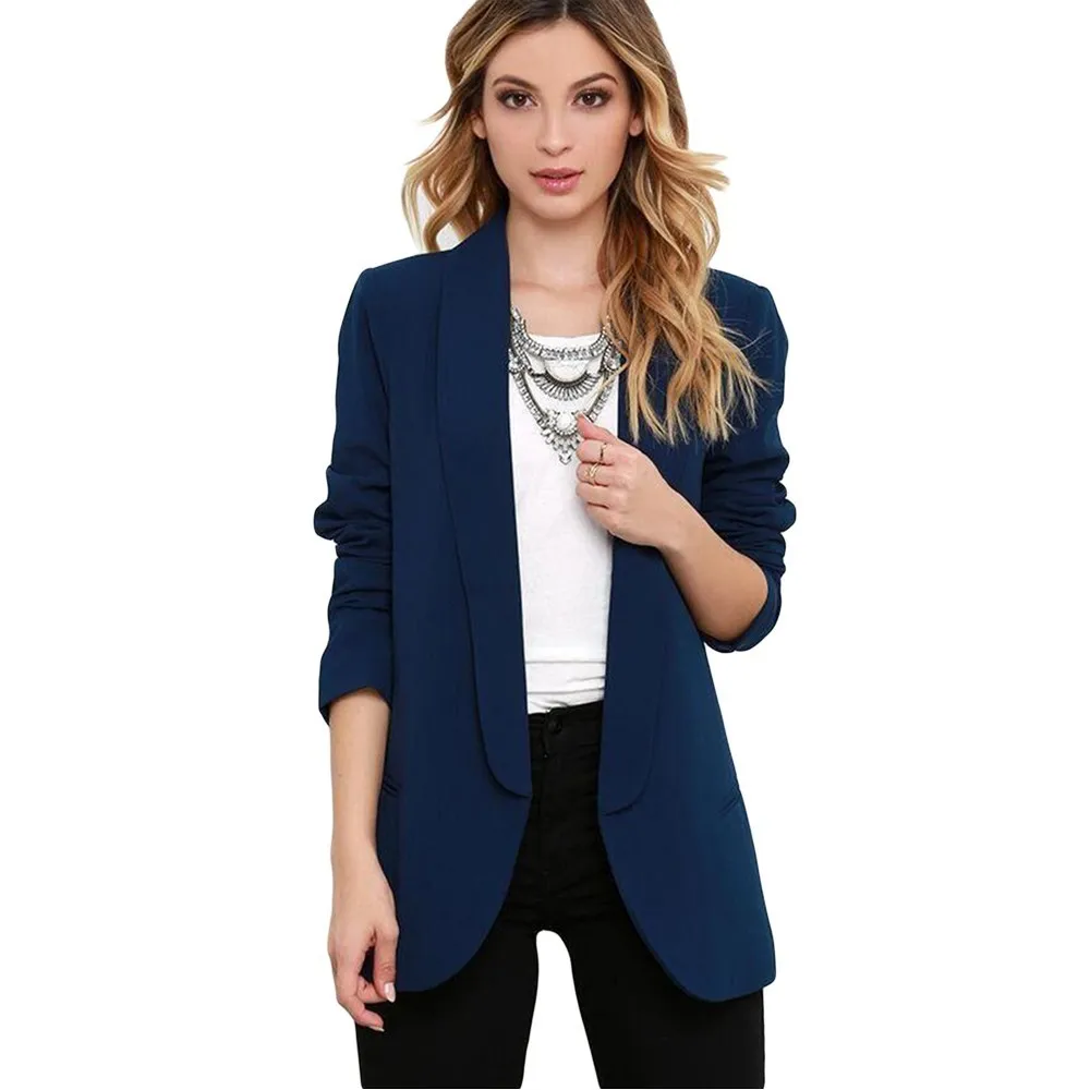 dark blue PEONFLY, модные женские блейзеры, пальто, с длинным рукавом, женские блейзеры, синие куртки, с рюшами, асимметричный, Повседневный, офисный, женский костюм, верхняя одежда - Цвет: dark blue