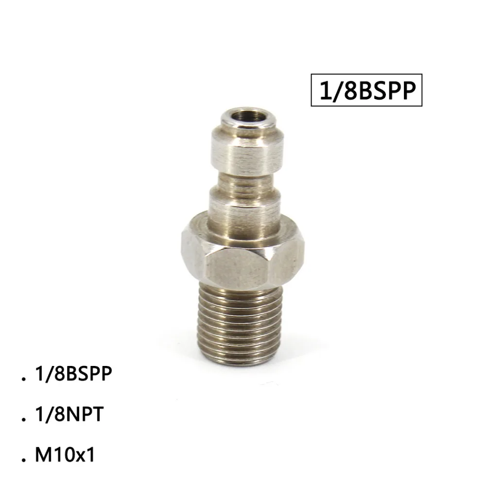 

PCP Airforce Paintball Pneumatic 1/8BSPP 1/8NPT M10x1 Male Plug High Pressure Quick Coupler 8MM Adapter Fittings Stainless Steel