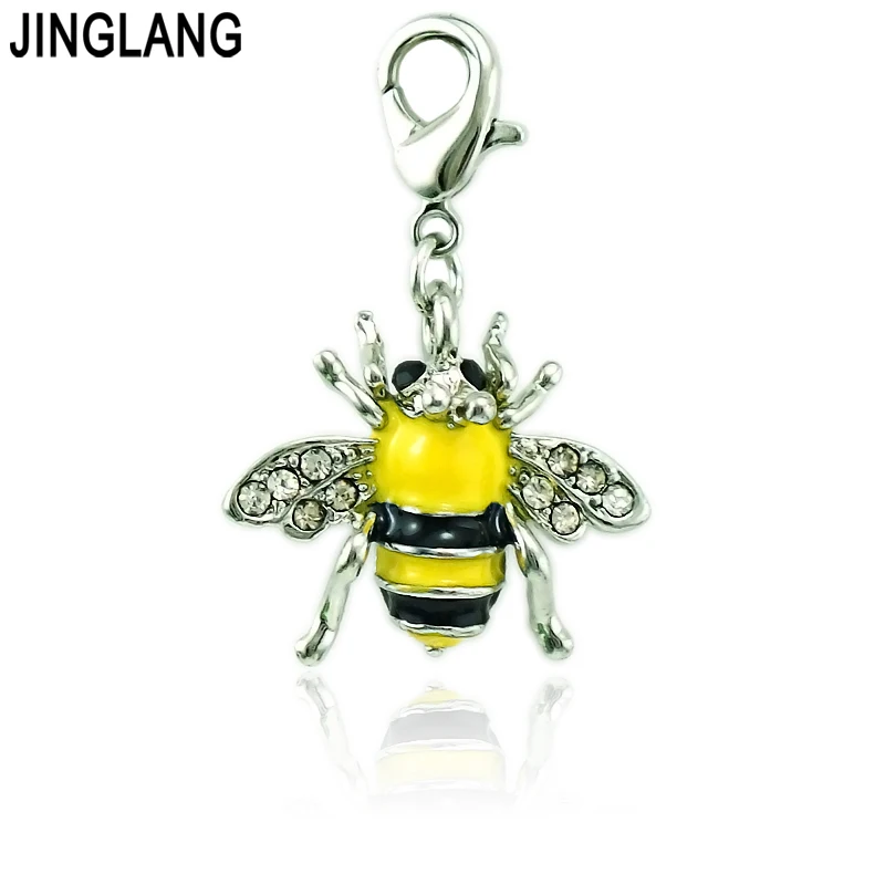 

JINGLANG New Arrival Lobster Clasp Charms Dangle Yellow Enamel Bee Pendant For Bracelet Necklace Accessories