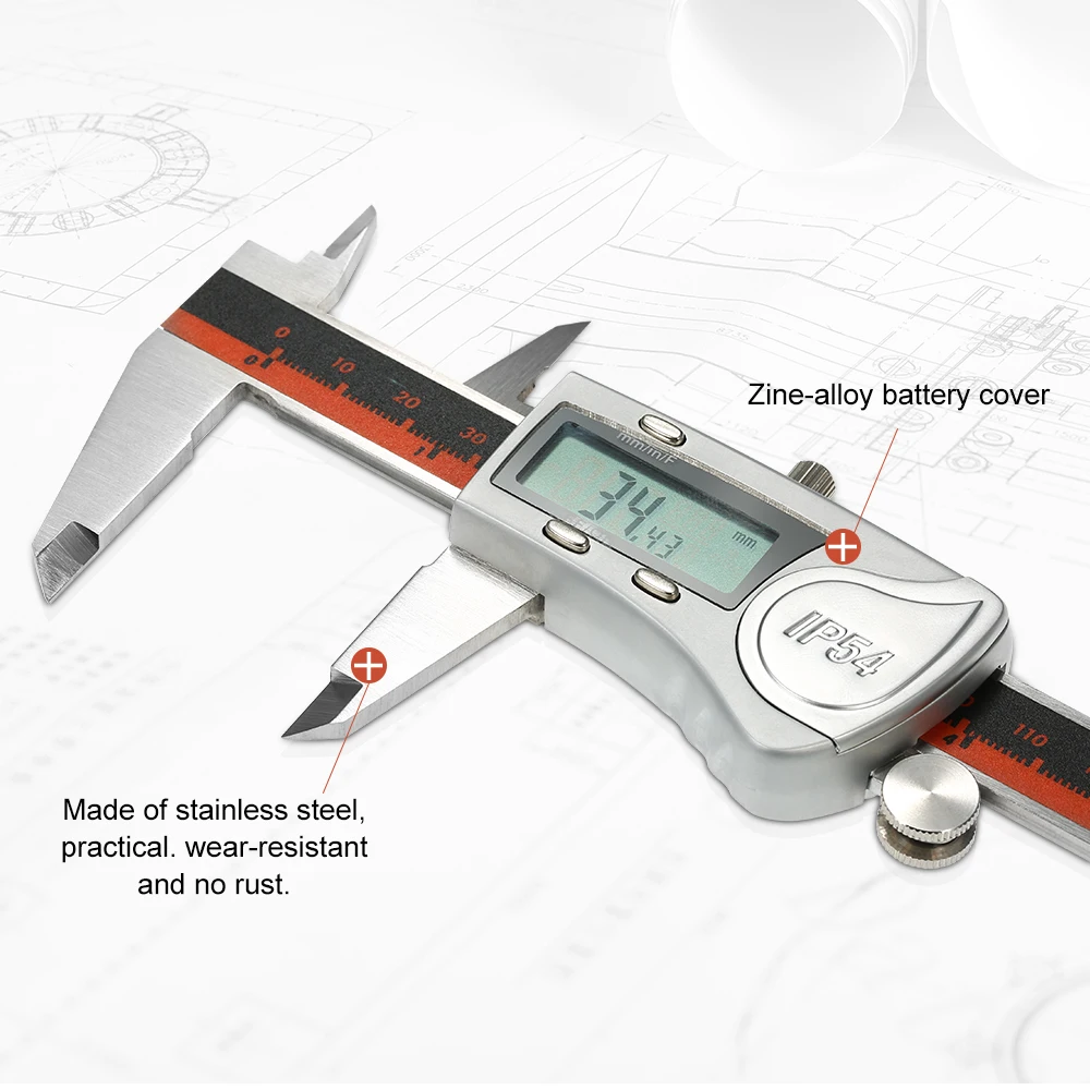Нержавеющая сталь цифровой штангенциркуль Водонепроницаемый 150 мм весы калиперы фракция/мм/дюймовая Высокая точность ЖК-дисплей штангенциркуль