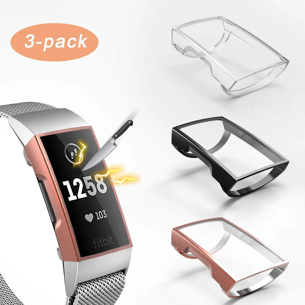 

3Pack Screen Protector For Fitbit Charge 3 Watch Soft TPU Black Clear Protective Case Cover Bumper Shell For Fitbit Charge3