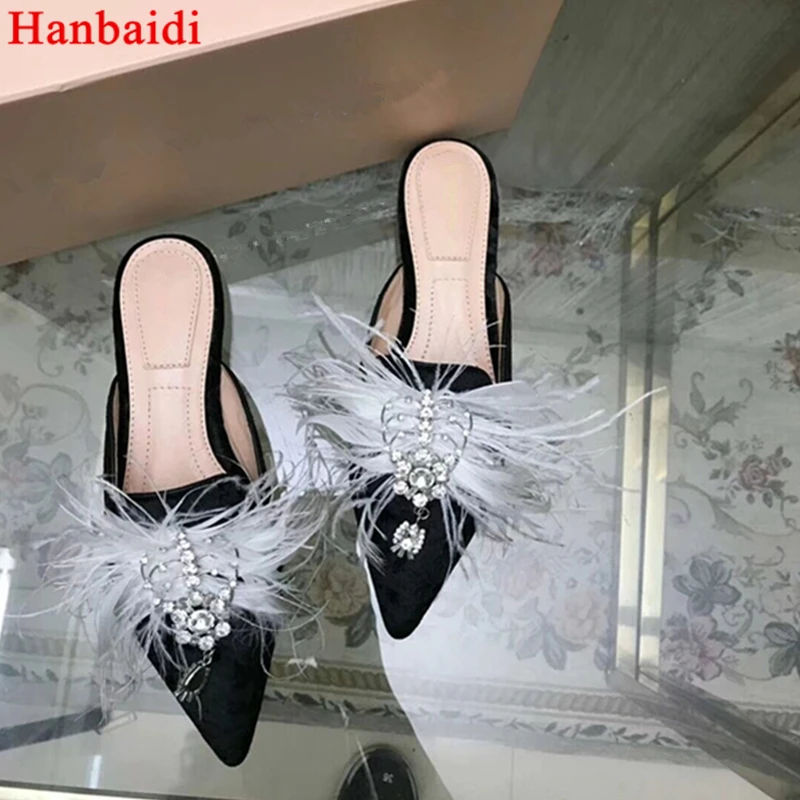 

Hanbaidi Rhinestone Flower Luxury Satin Slipper Woman Pointed Toe Rosy Red Black Silk Slipper Gladiator Sandals Femme Shoes