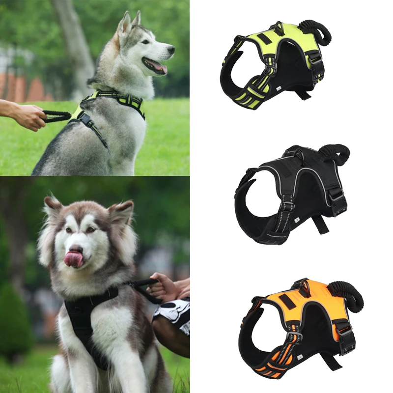 

NO Pull Dog Harness With Elasticity Handle Control Walking Pet Harness Reflective Breathable Dog Vest For Medium Large Dogs
