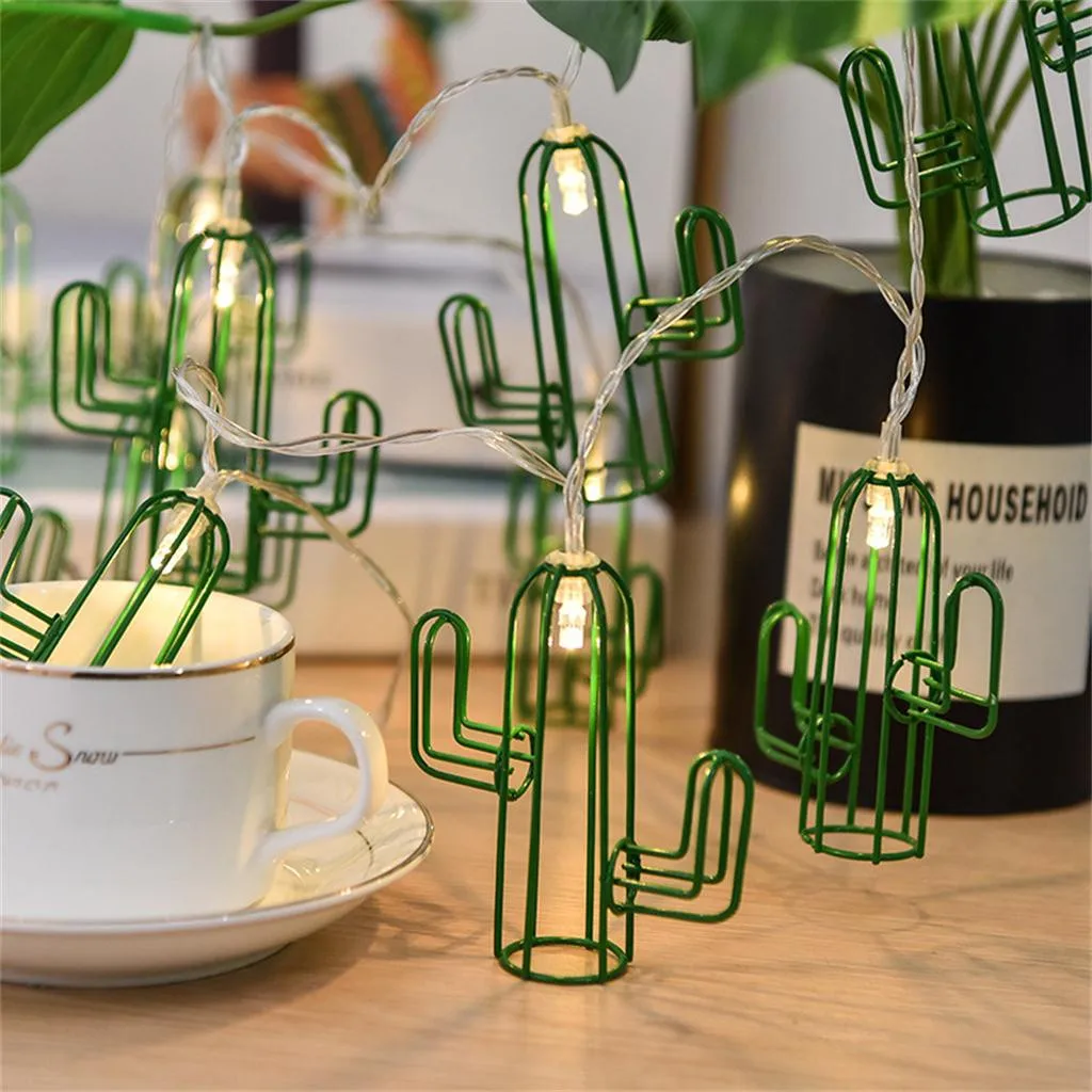 

Green metal Cactus Shape String Lights 10 LED Copper Wire Decorative Lamp Room Christmas Lights Outdoor Fairy Lights#10