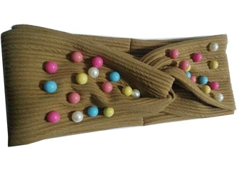 

T17616 2017 new hair accessories good stretch 100% cotton fashion hair headband colorful pearl custom headband