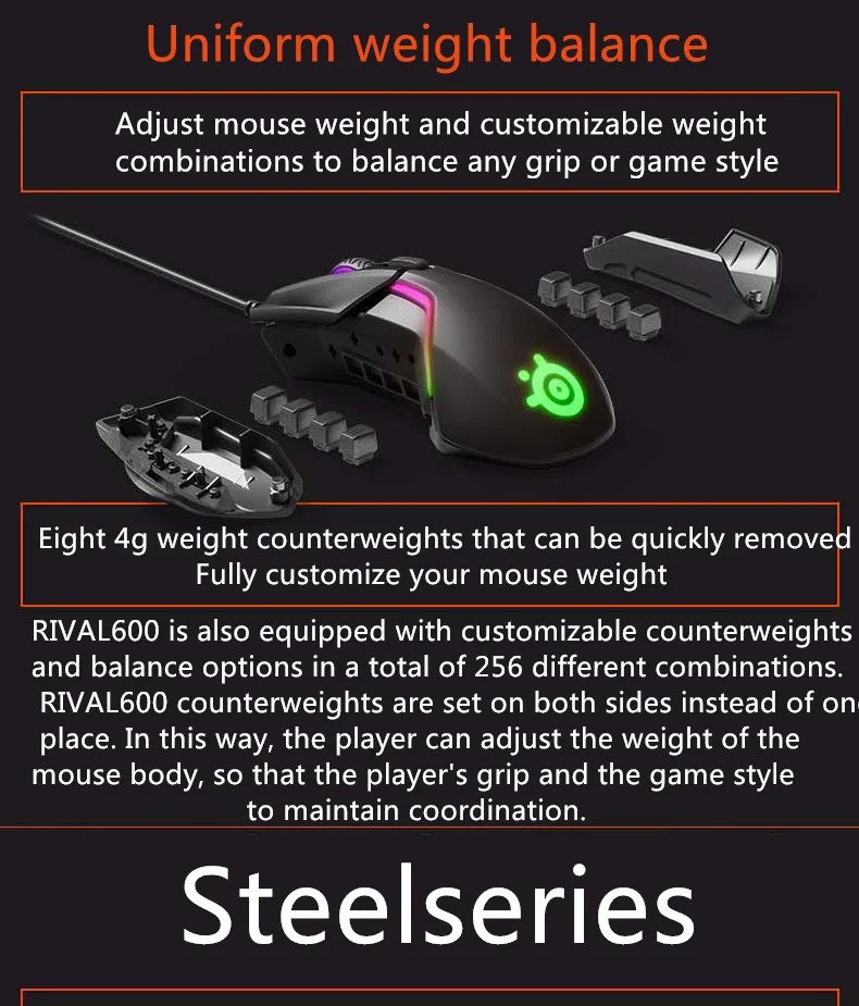 Проводная игровая мышь SteelSeries Rival 600, rgb, программирование макросов, двойной датчик противовеса, противоскользящая мышь свободного веса