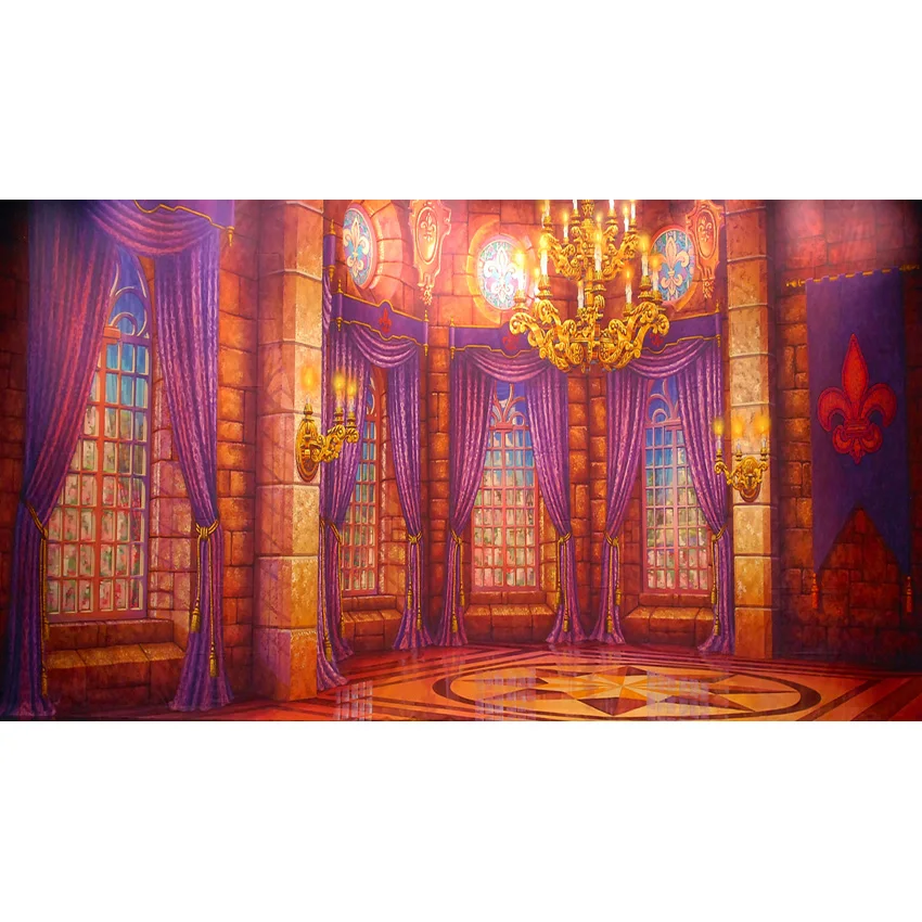 

7x5FT Beauty Beast Stone Hall Curtain Window Night Custom Photo Studio Backdrop Background Vinyl 220cm x 150cm