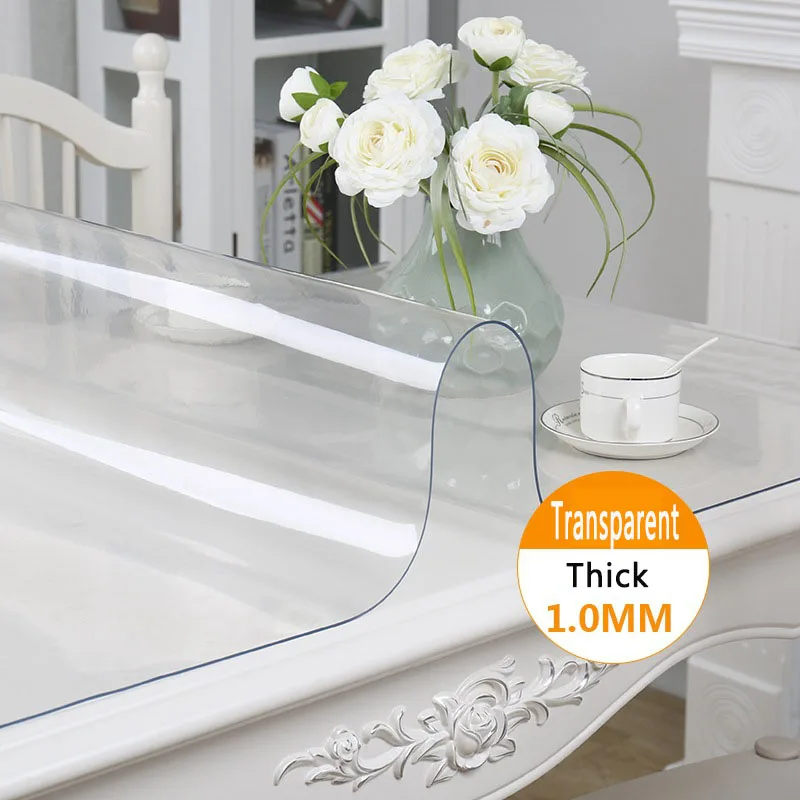 Waterproof Tablecloth Transparent Tablecloth with Pattern Kitchen PVC Table Cover Oil Cloth Soft Glass Tablecloth 1.0 mm