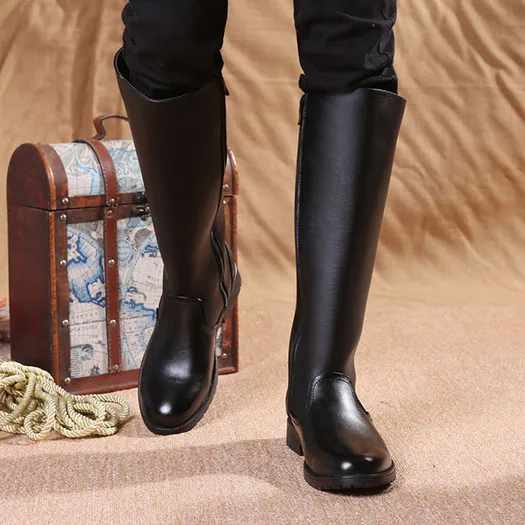 Knee High Zipper Runway Winter Black Autumn Mens Leather Tall Boots