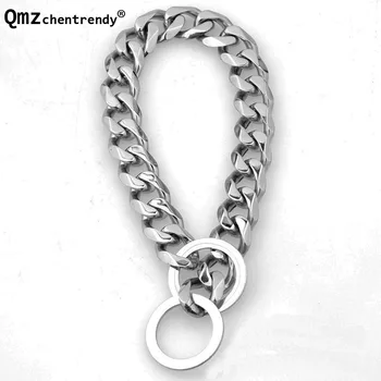 

Top quality 19mm 12~34 inch Tone Double Curb Cuban Pet Link Stainless Steel Dog Chain Collar Wholesale Pet Necklaces