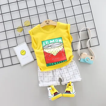 

Summer cool lemon print sleeveless boys clothing set hot sale